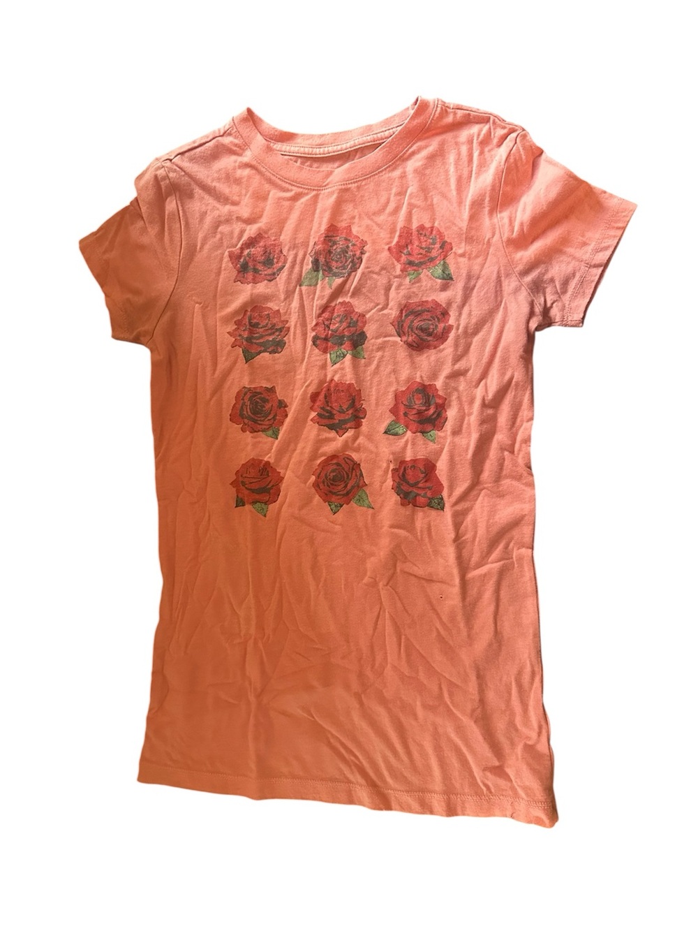 Aeropostale Peach Short Sleeve Tee with Red Rose Print